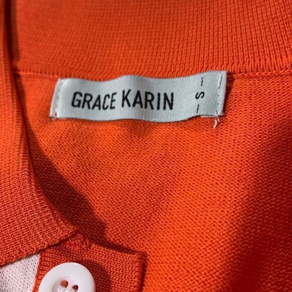 GRACE Karin button front knit shirt short sleeves orange/white argyle men small - Picture 3 of 8
